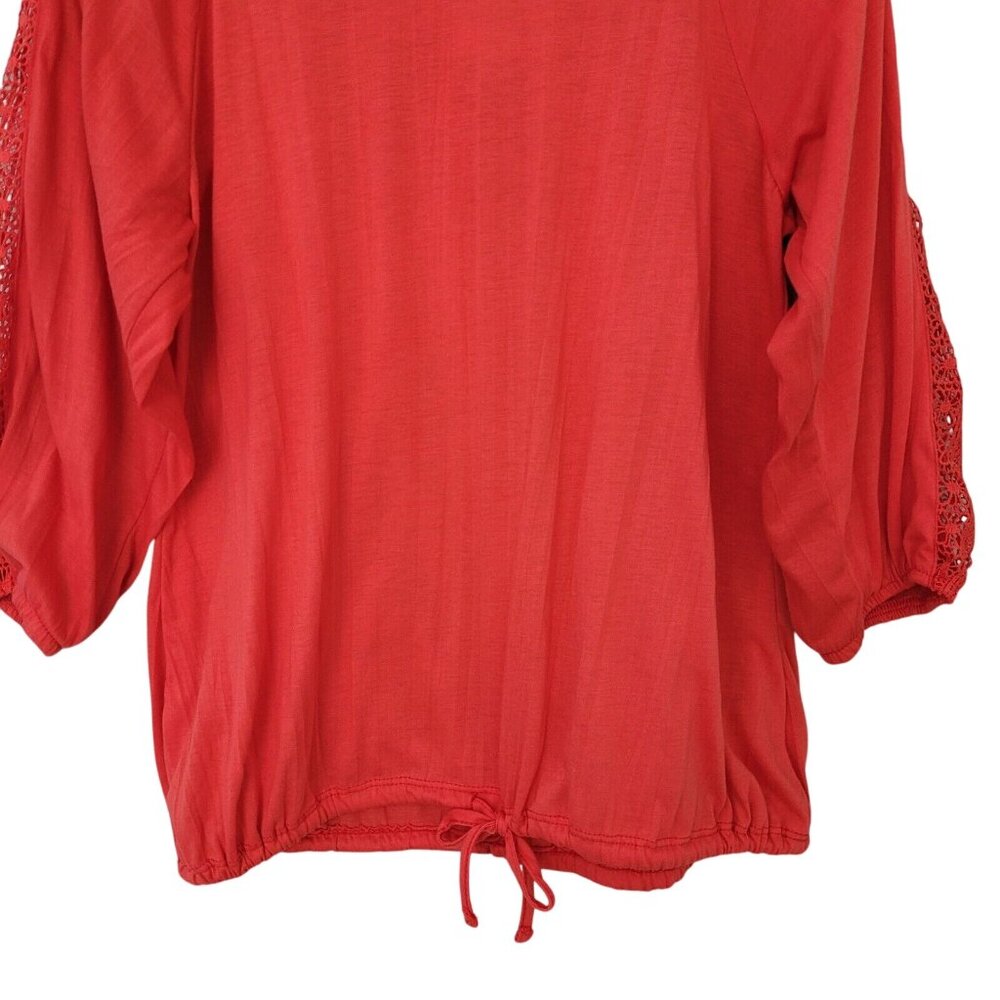 New York Laundry Top Womens Size M Orange Red Crochet Shoulder 3/4 Sleeve - Picture 9 of 9